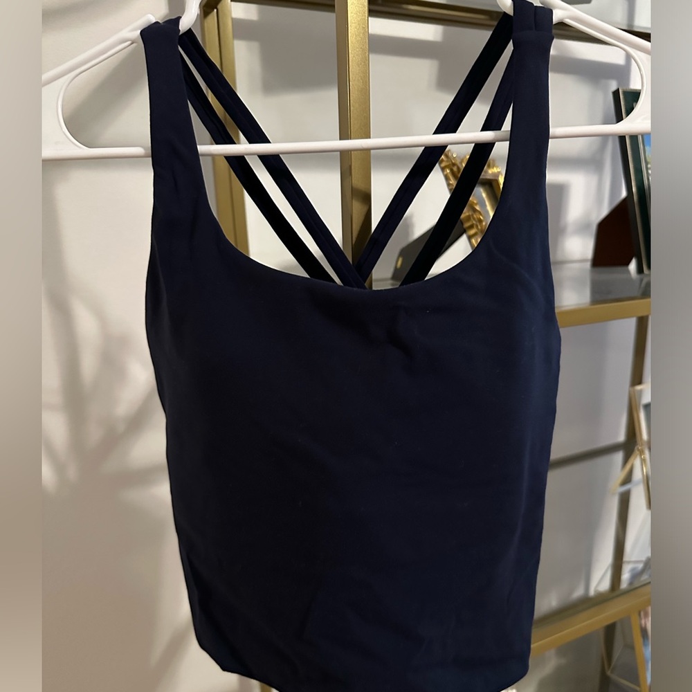 Navy athletic tank top with built in bra